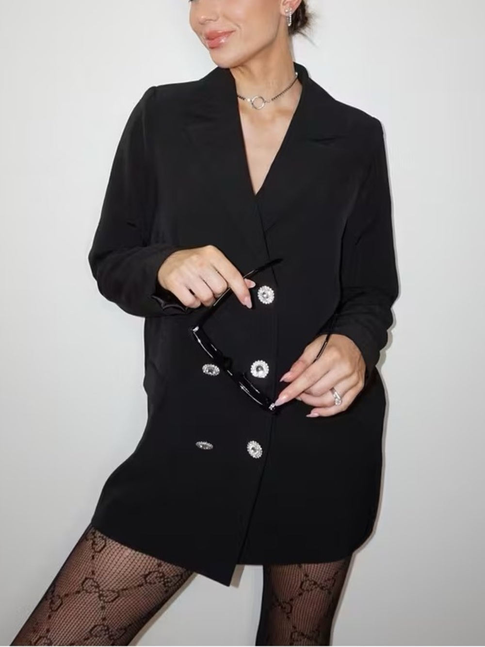 Show Me Your Mumu Bling Blazer Dress in Black Suiting